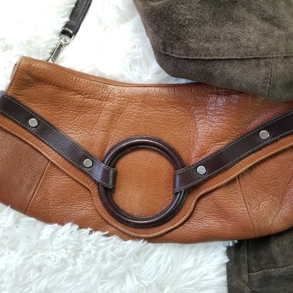 Christopher Kon Leather Clutch Handbag w/ Strap - Picture 2 of 8